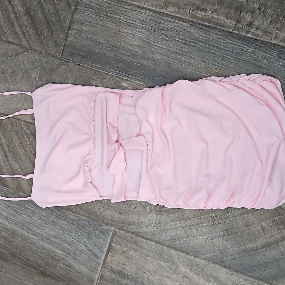 Lucy In The Sky Bodycon Pink Ruched Dress Open Stomach Size Small